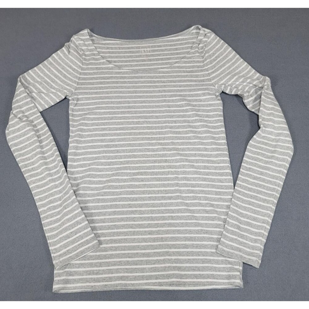 Gap Womens Scopneck Modern T Long Sleeve Gray / White Size Med Tall